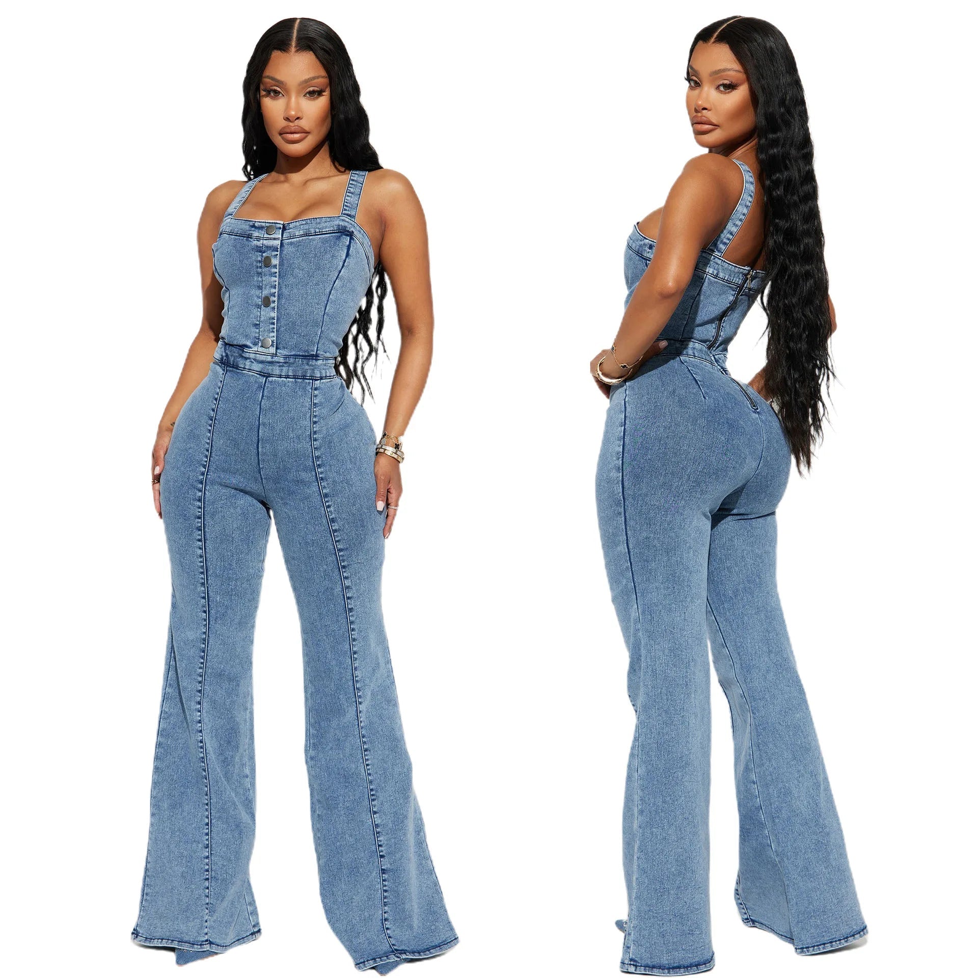 Sleeveless Strapless Pure Color Sexy Street Style Denim Jumpsuits Long