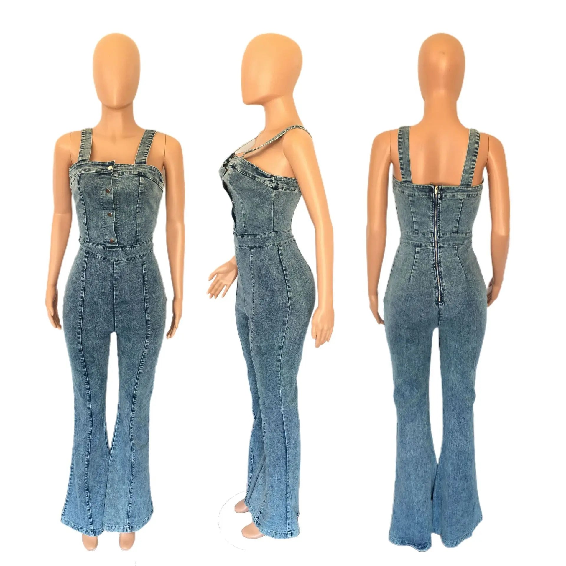 Sleeveless Strapless Pure Color Sexy Street Style Denim Jumpsuits Long