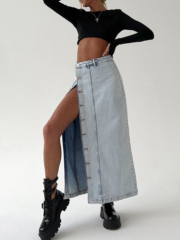 A-line Denim Skirt Side Split