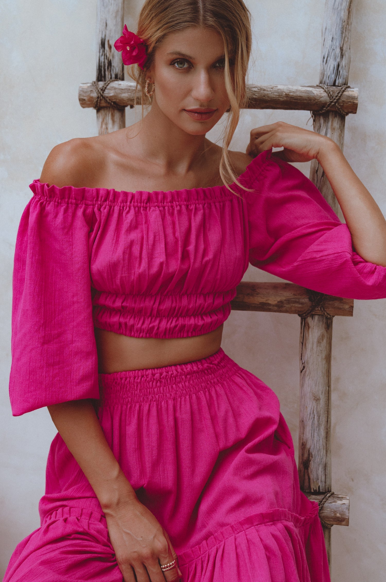 Explore the Annabelle Linen Cropped Top, a must-have in your wardrobe. Handcrafted from high-quality linen, it offers comfort and style. Pair with the matching maxi skirt or your favorite denim for a chic look.