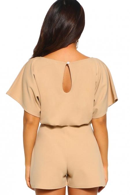 Stay on-trend with our Apricot Short Sleeve Playsuit. Comfortable and stylish, featuring a detachable belt and chic details. Ideal for a casual yet fashionable summer look. Available in sizes S to XL.