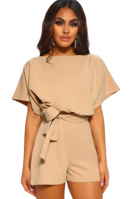 Stay on-trend with our Apricot Short Sleeve Playsuit. Comfortable and stylish, featuring a detachable belt and chic details. Ideal for a casual yet fashionable summer look. Available in sizes S to XL.