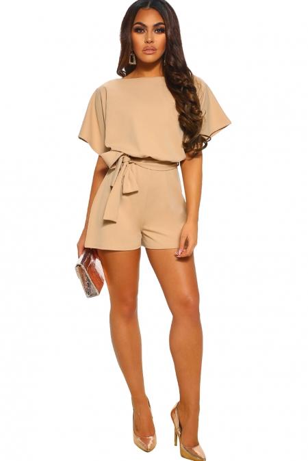 Stay on-trend with our Apricot Short Sleeve Playsuit. Comfortable and stylish, featuring a detachable belt and chic details. Ideal for a casual yet fashionable summer look. Available in sizes S to XL.