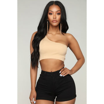 Discover chic comfort with the Beige One Shoulder Crop Top from J5FASHION. This versatile piece is perfect for various occasions. Available in the United States.