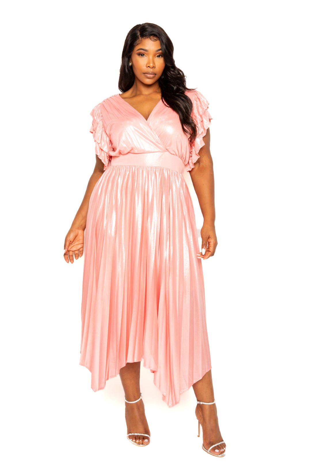 Pleated Flutter Sleeve Dress