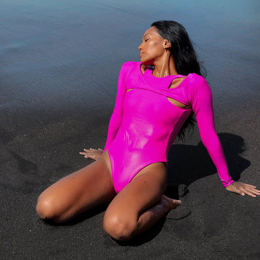 Explore sustainable style with the JUPITER Recycled Two-piece Swimsuit in Hot Pink. Designed for a flattering fit, this swimsuit features a high-cut racer neckline, open back, and high-cut legs. Crafted from recycled polyester and spandex, it's perfect for eco-conscious beach lovers.