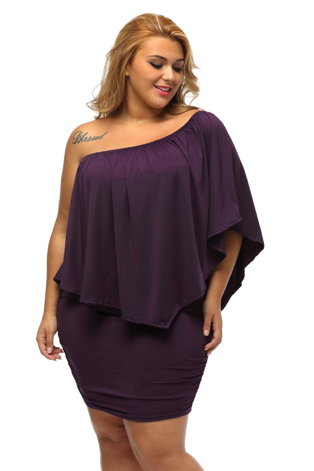 Multi-way Dressing Layered Purple Plus Size Mini Dress