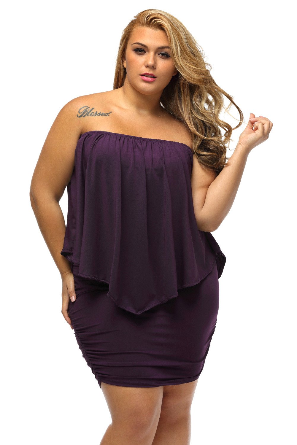 Multi-way Dressing Layered Purple Plus Size Mini Dress