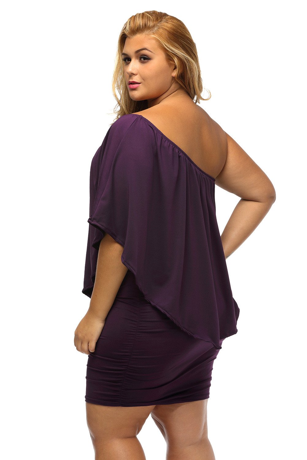 Multi-way Dressing Layered Purple Plus Size Mini Dress