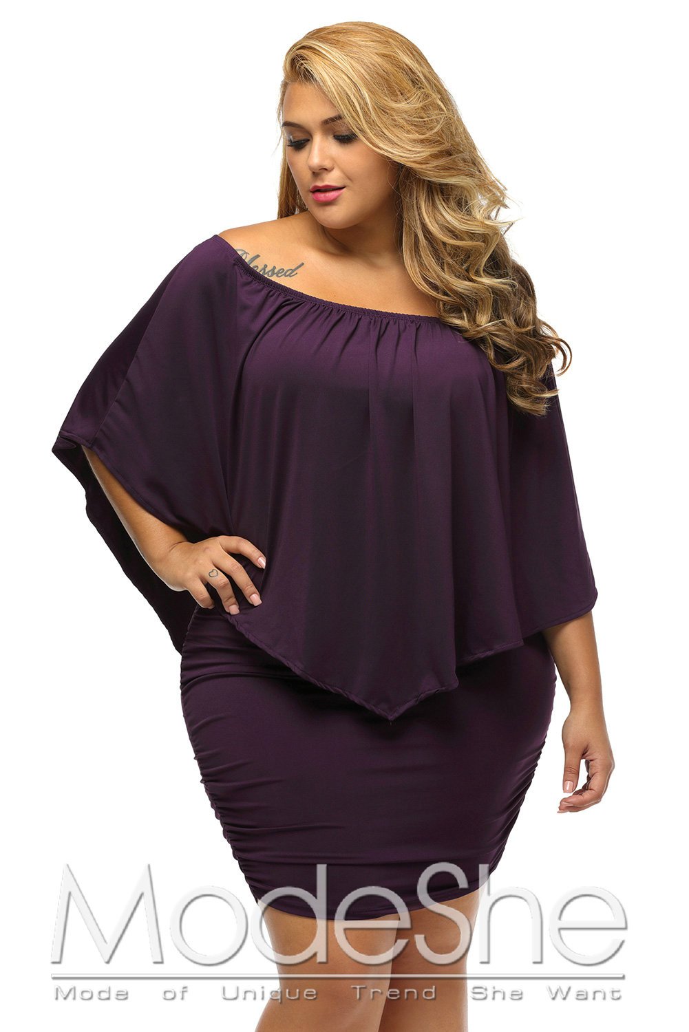 Multi-way Dressing Layered Purple Plus Size Mini Dress