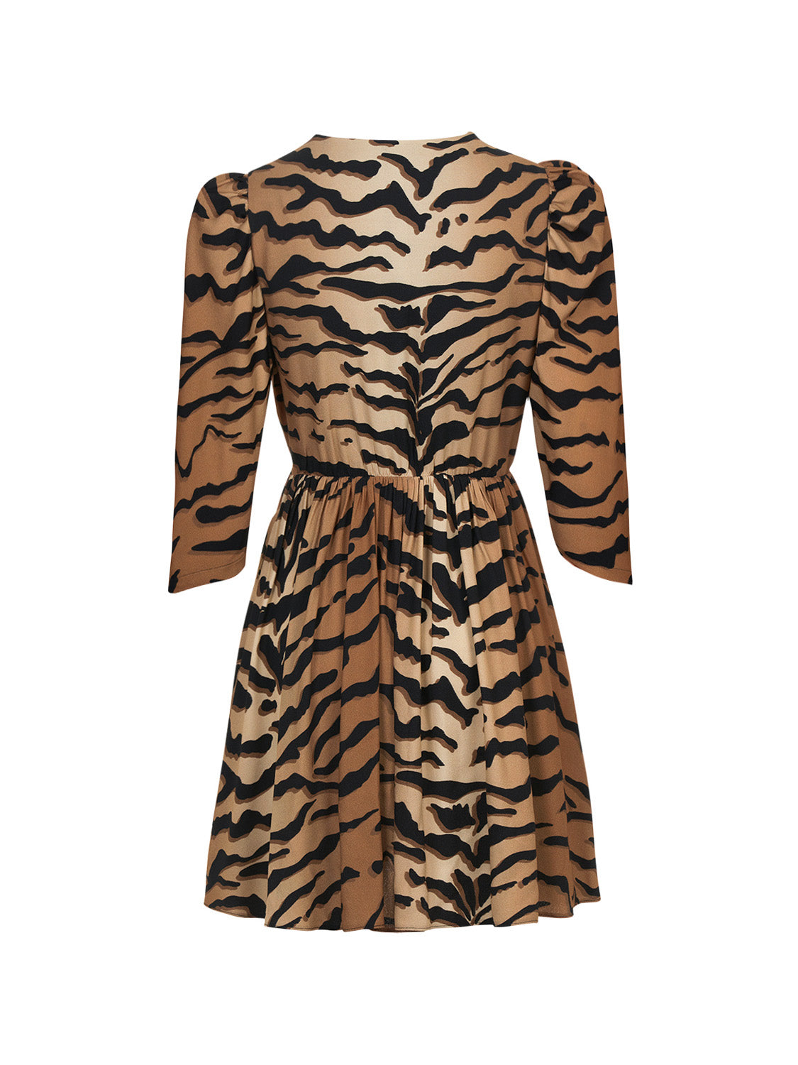 Unleash the wild with our Tiger Print Mini Dress! A V-neck, double-breasted beauty featuring a flounced hem. Mega charm meets leopard touches and energizing green accents. Made from 51% Viscose, 49% Rayon. Handle with care for this delicate dress. Roar into style with the spirit of the tiger.