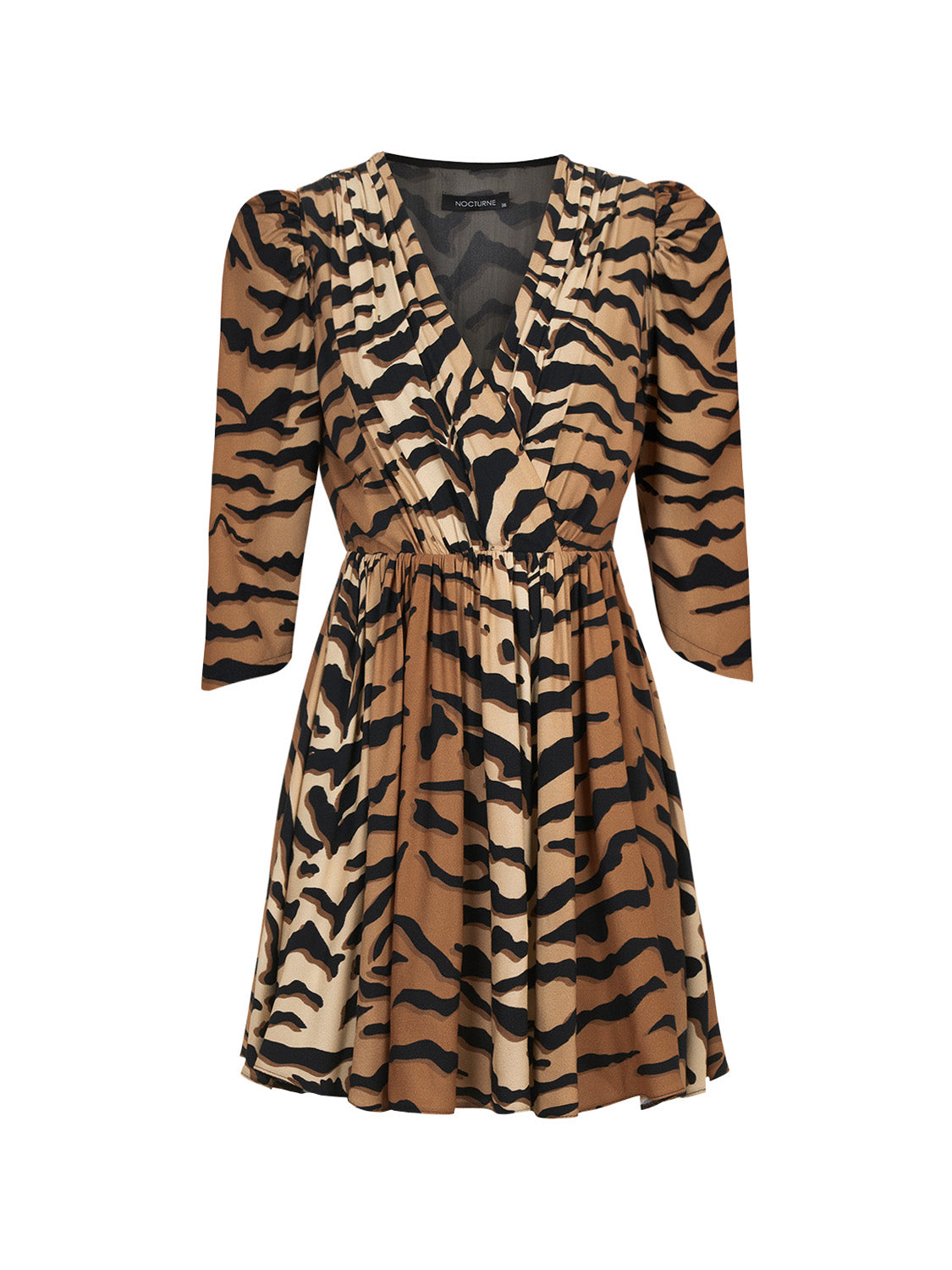 Unleash the wild with our Tiger Print Mini Dress! A V-neck, double-breasted beauty featuring a flounced hem. Mega charm meets leopard touches and energizing green accents. Made from 51% Viscose, 49% Rayon. Handle with care for this delicate dress. Roar into style with the spirit of the tiger.