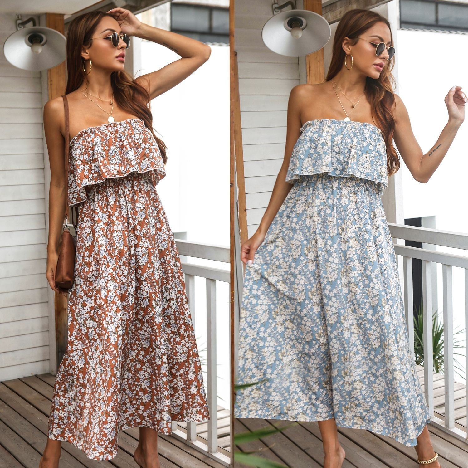 Experience comfort and style with our Casual Bandeau Vacation Maxi Dress. This charming dress features a bandeau-style bodice and a flowy maxi length, perfect for a laid-back and carefree look