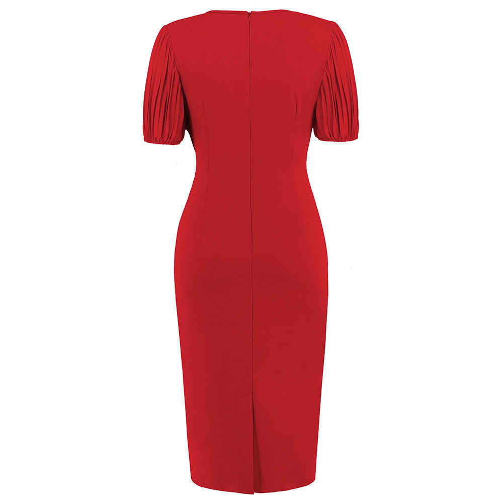 Elevate your style with our Sexy Bodycon Pleated V-Neck Midi Dress. Flattering V-neckline, chic pleats, and a comfortable silhouette make it perfect for special occasions. Available in sizes S to XXL