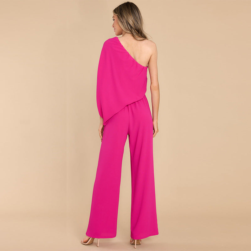 Loose Oblique Shoulder Asymmetrical Jumpsuit