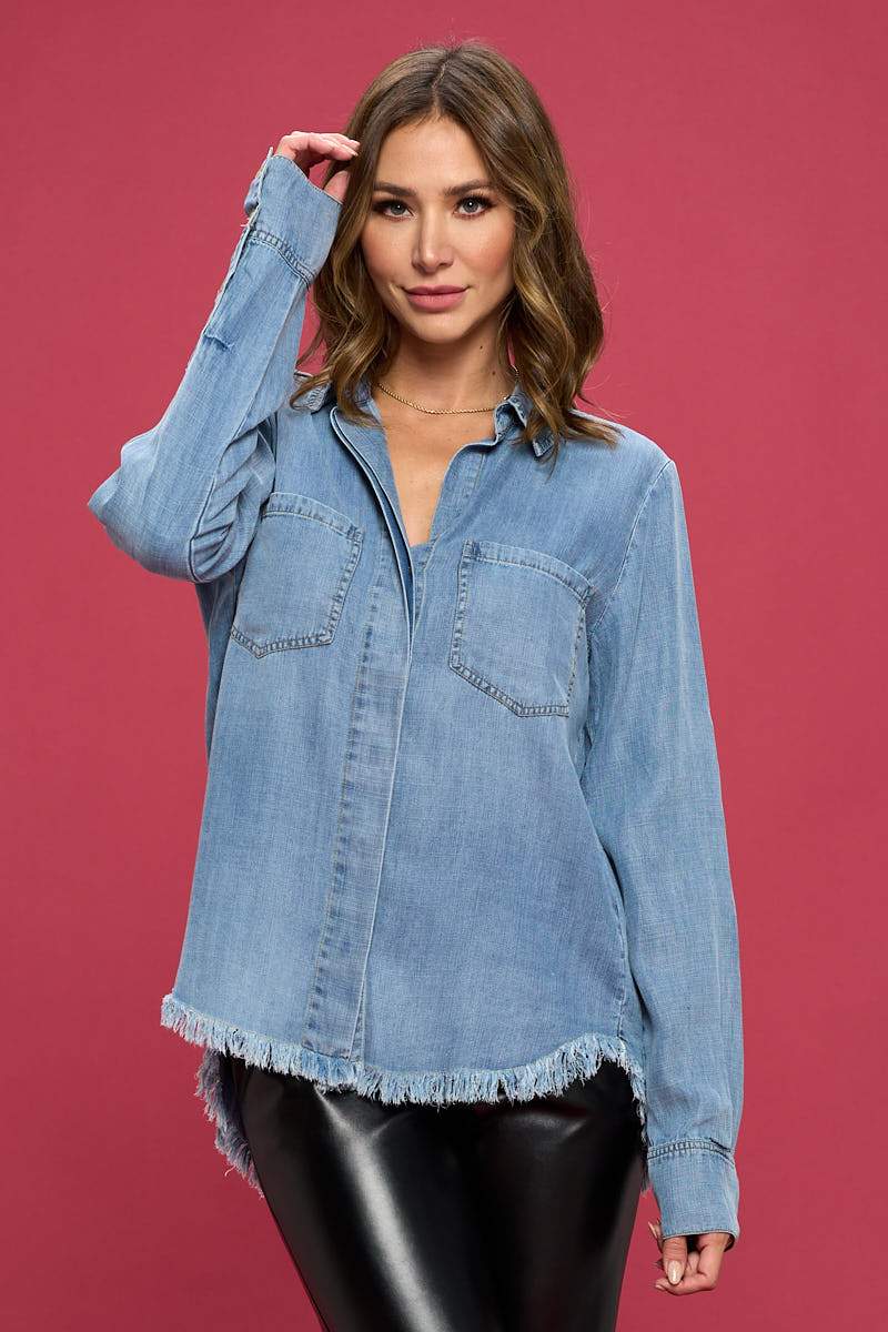 Washed Tencel Light Denim Blouse