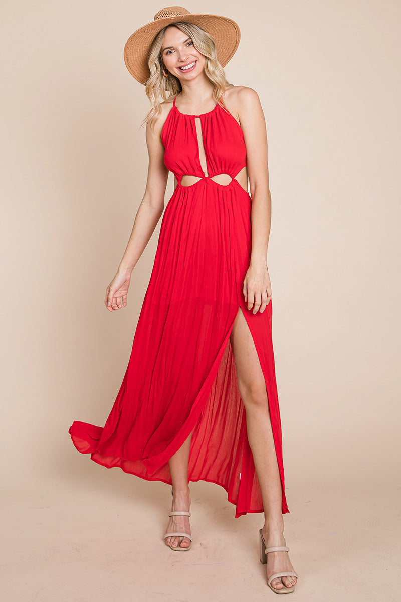 Split Front Cut Out Halter Maxi Dress