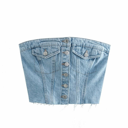 Embrace style and comfort with Woman Denim Corset Wrap Chest Tops – perfect for a fashionable and cozy look. Available in various sizes for women in the United States.