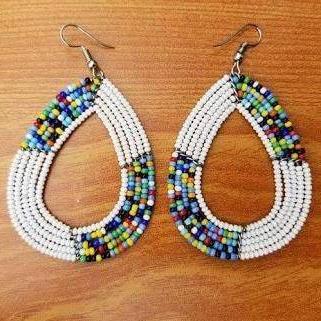 White handmade maasai beaded drop and dangle Earrings