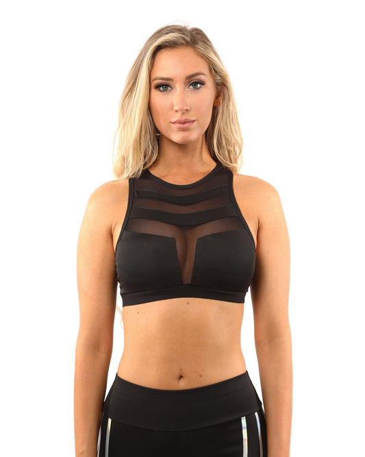 Laguna Sports Bra in Black by Savoy Active. Stylish and supportive workout bra with a compression fit. Racerback design for full mobility. High-quality fabric for a cool and dry feel. Perfect for layering or wearing on its own. Luxury styling with exquisite stitching. Ideal for the gym and daily activities.