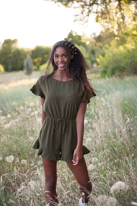 Lexie Ruffle Hem Romper in Olive