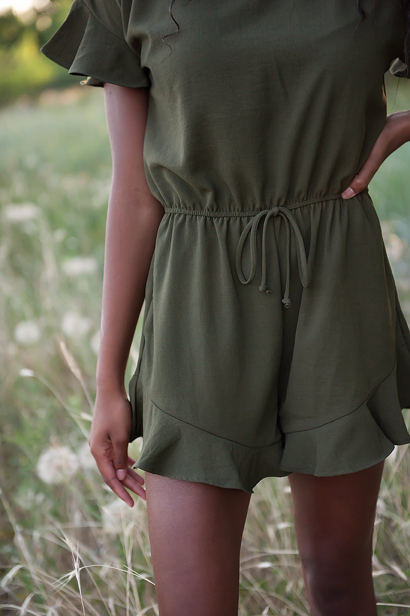 Lexie Ruffle Hem Romper in Olive