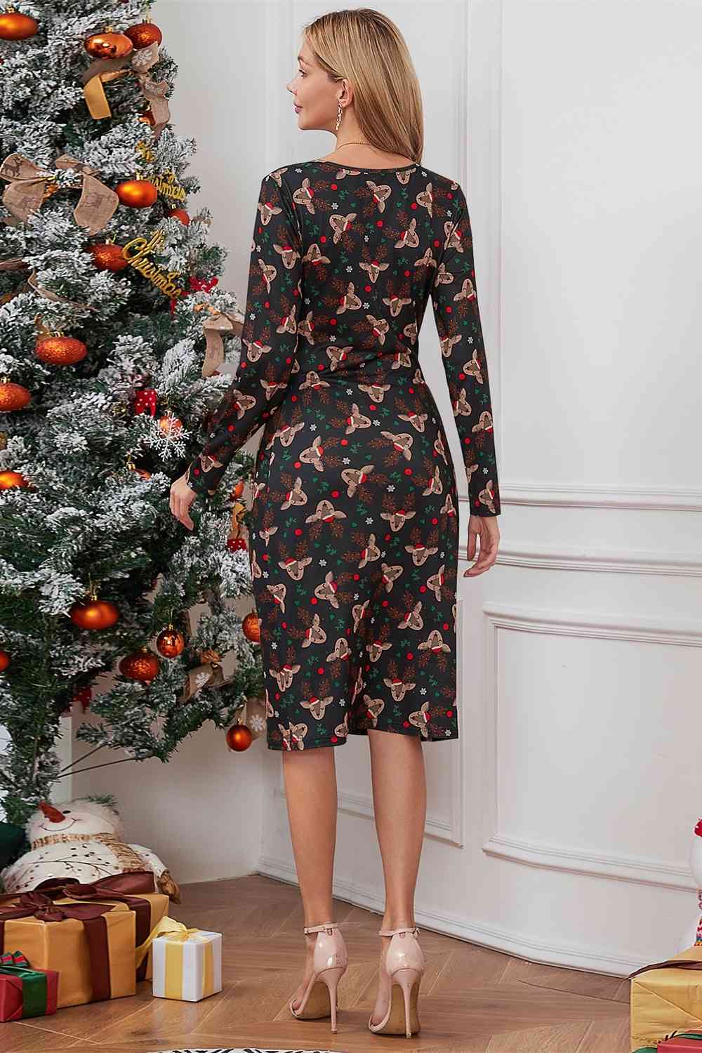 Christmas Element Print Long Sleeve Dress