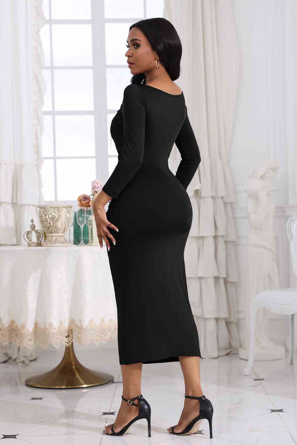 Elevate your wardrobe with our Ruched Boat Neck Midi Dress. Perfect for any occasion. Shop now 